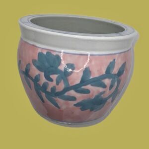 vintage ceramic porcelain pottery hand painted pink‎ floral small chinoiserie